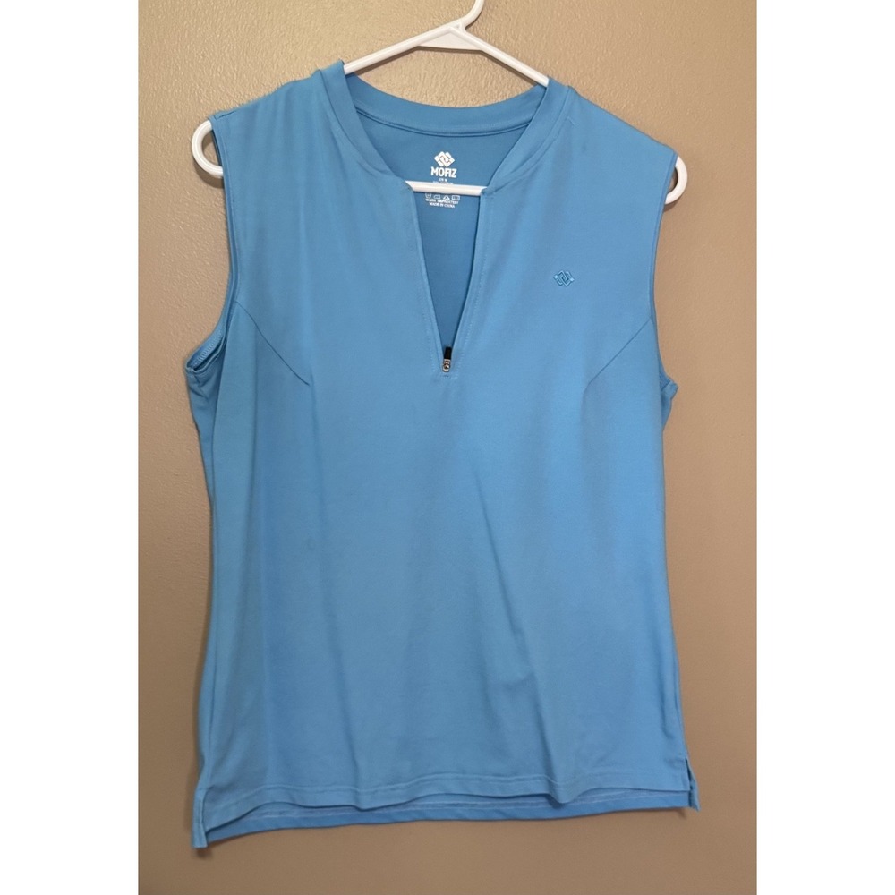 Mofiz Womens Blue Athletic Tank Top Sleeveless V-Neck Zip Golf Shirt Size M